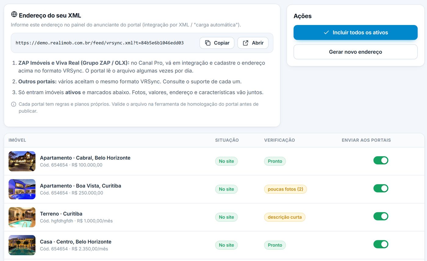 Envio de imóveis aos portais por XML